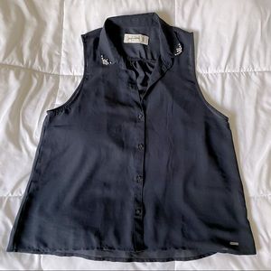 abercrombie kids Navy Semi-Sheer Polo Tank Button Down with Beads & Pearls